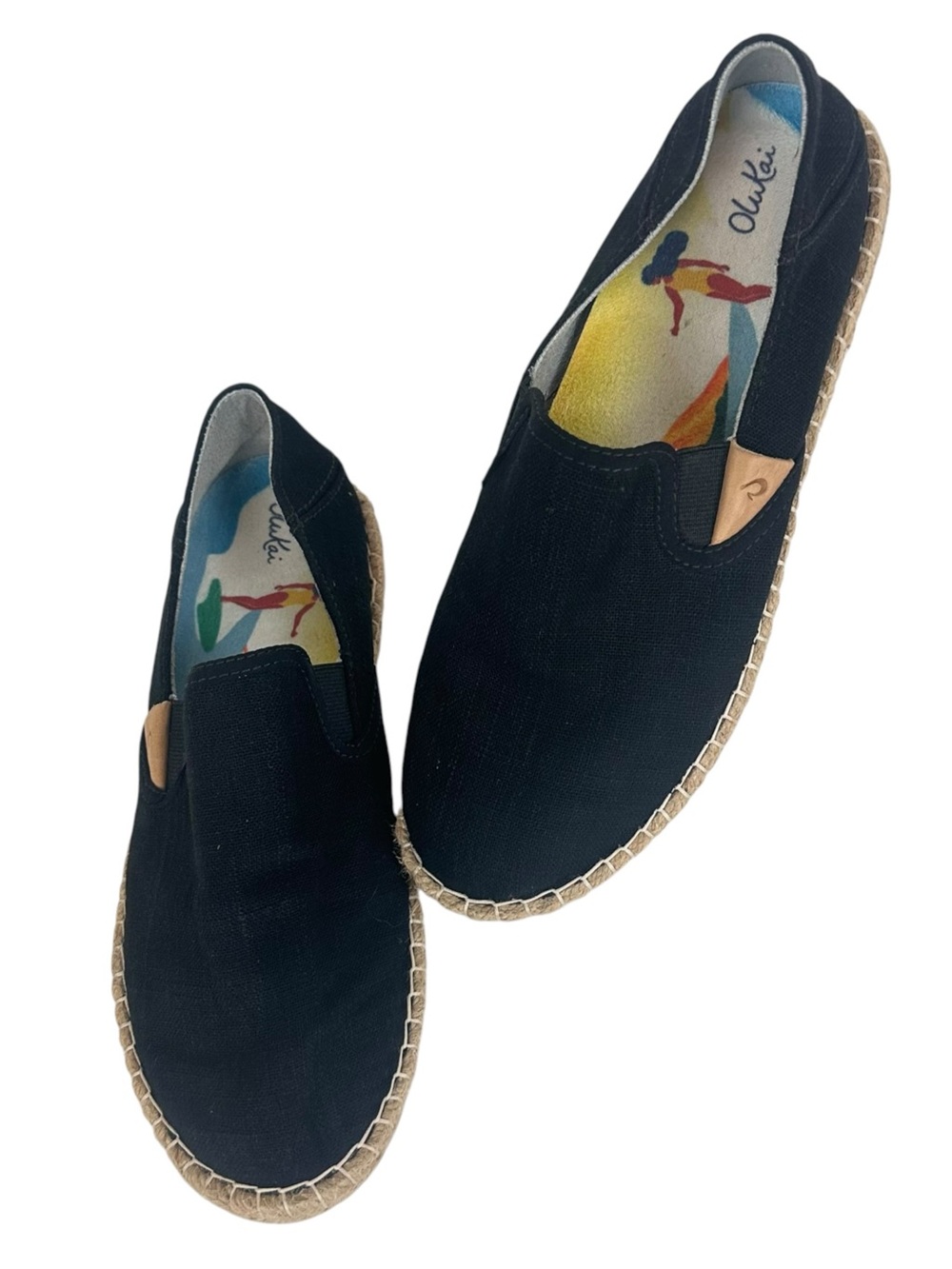 OluKai Kaula Pa'a Kapa Black Canvas Slip-On Espadrille Size 8.5